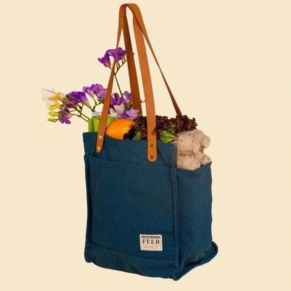 Anthropologie Handbags - FEED Projects Women's Reusable Canvas Market Multi-Pocket Tote Bag AH4 Sea Blue